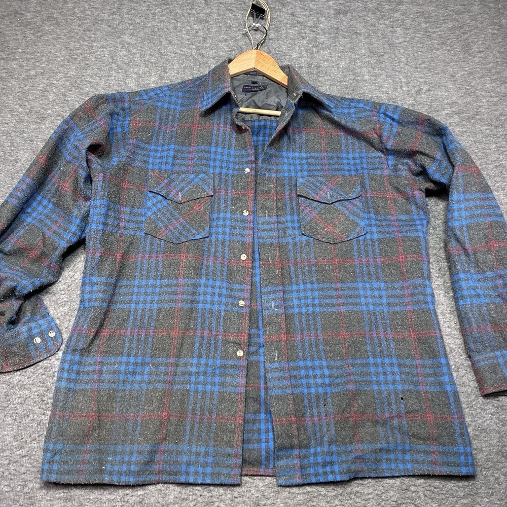 Vintage Van Heusen Flannel Shirt Men Large Winterweight Plaid 70s Korea